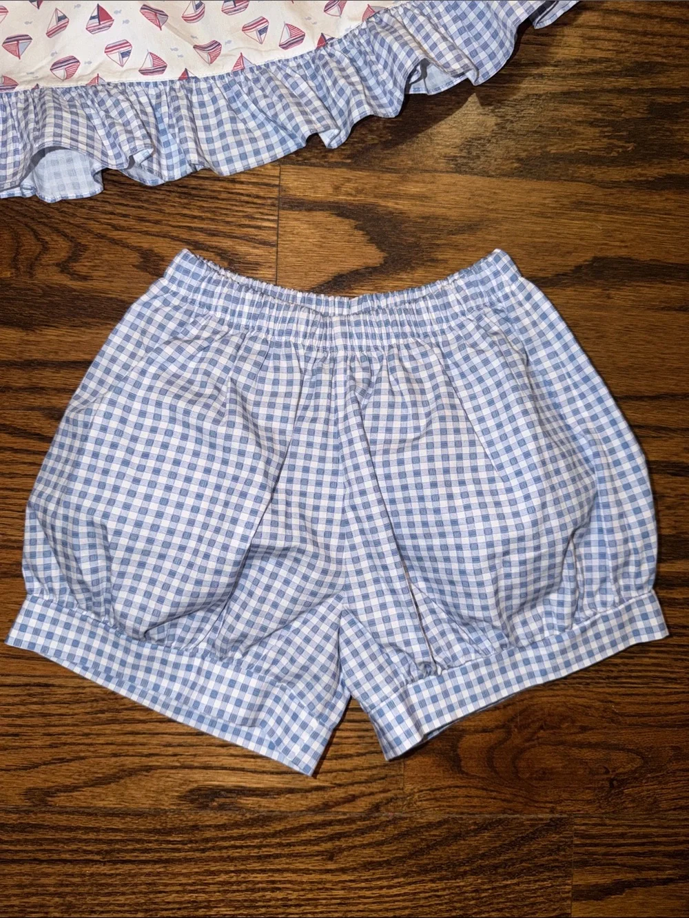 James & Lottie Ruffle Sailboat Swing Set Blue Gingham Nautical Outfit 6